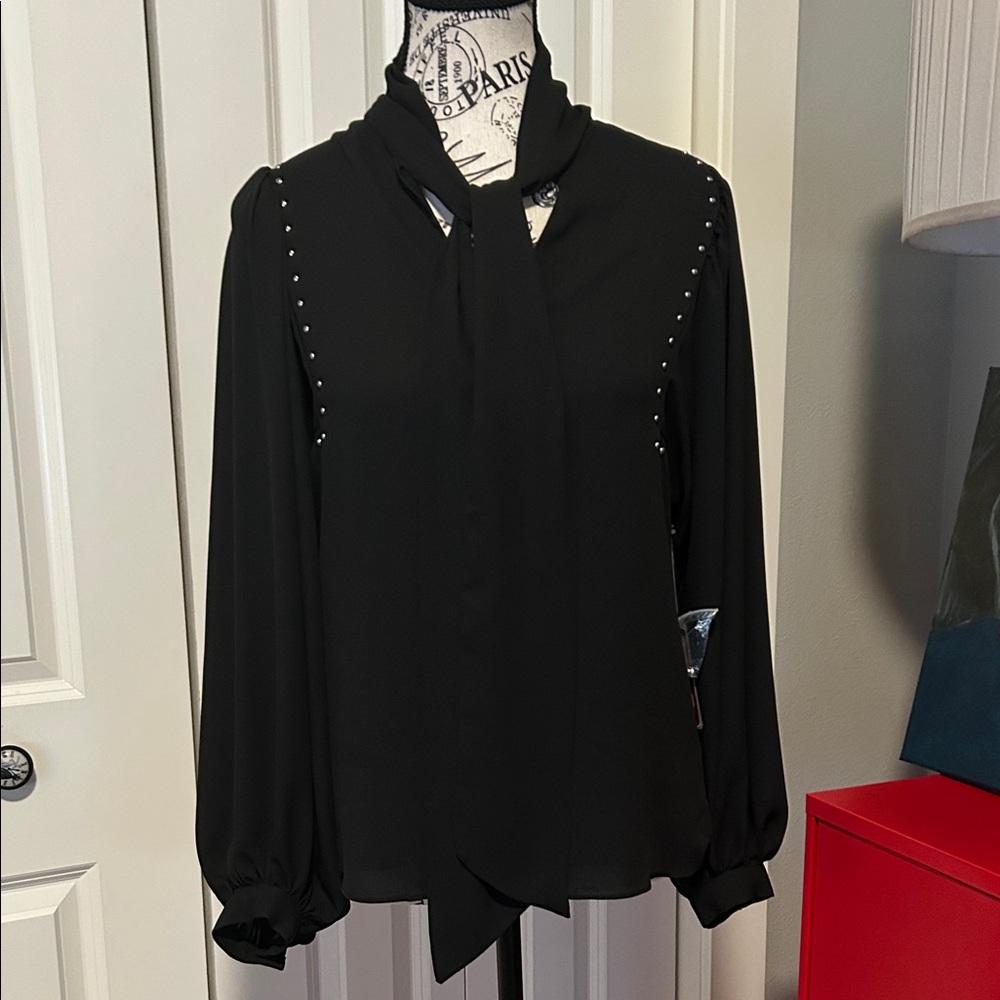 NWT Elegant Studded Black Tie blouse by Vince Camuto